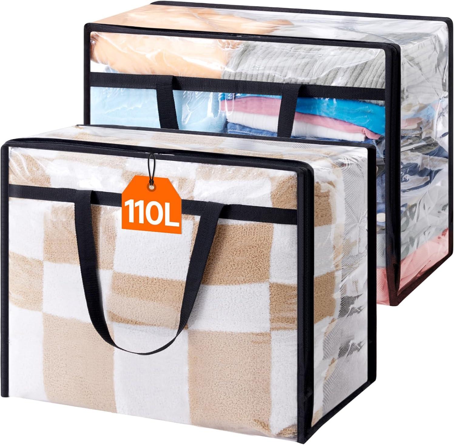 image:imageLifewit 4 Pack Clear Clothes Storage Bags 40L Plastic Blanket Storage Bag Vinyl Foldable Moving Bags with Zipper Closet Organizers and Storage Containers for Bedding Duvet Comforter2