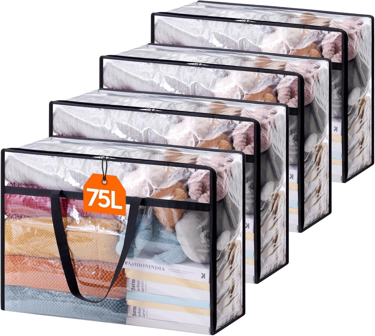 image:imageLifewit 4 Pack Clear Clothes Storage Bags 40L Plastic Blanket Storage Bag Vinyl Foldable Moving Bags with Zipper Closet Organizers and Storage Containers for Bedding Duvet Comforter4