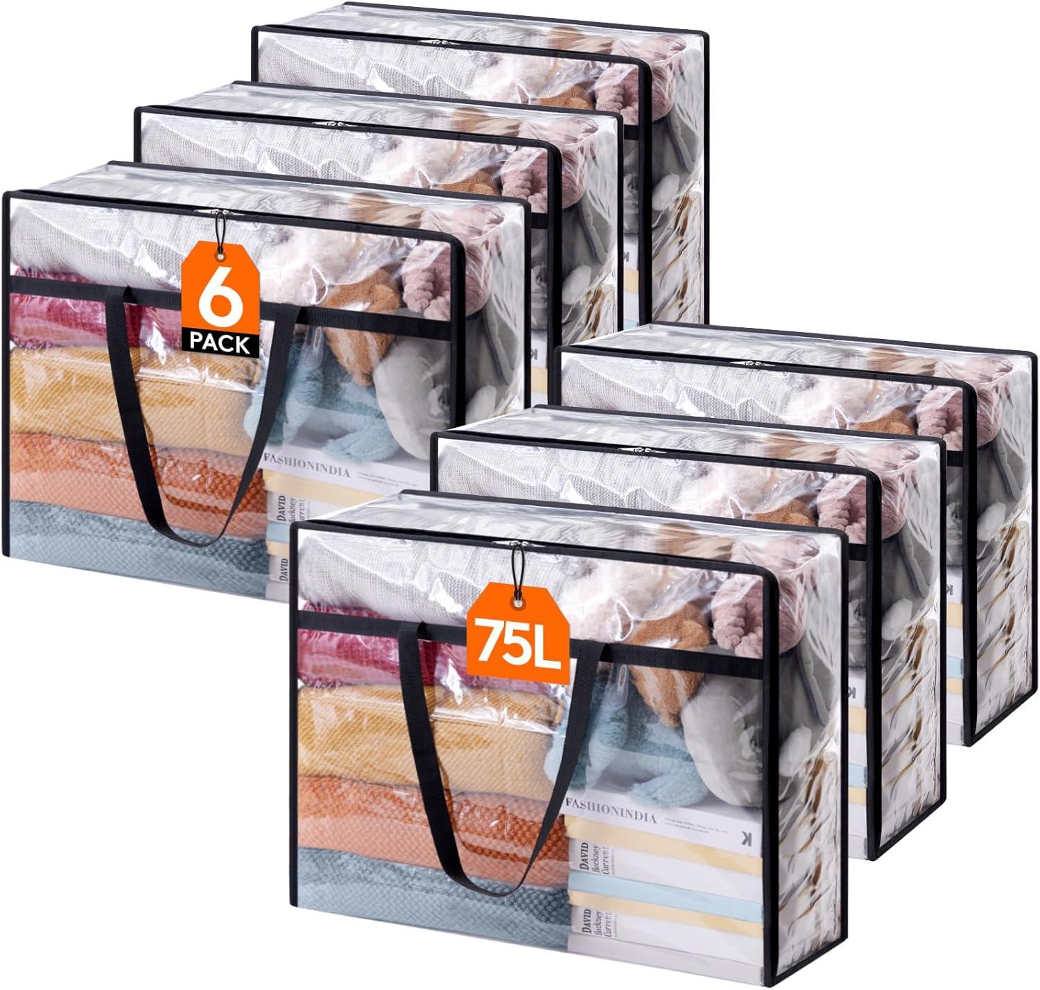 image:imageLifewit 4 Pack Clear Clothes Storage Bags 40L Plastic Blanket Storage Bag Vinyl Foldable Moving Bags with Zipper Closet Organizers and Storage Containers for Bedding Duvet Comforter6
