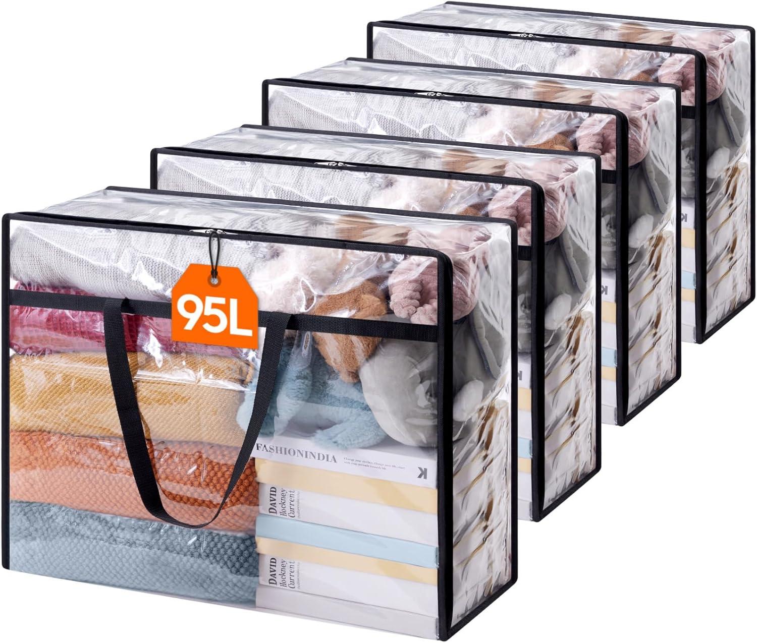 image:imageLifewit 4 Pack Clear Clothes Storage Bags 40L Plastic Blanket Storage Bag Vinyl Foldable Moving Bags with Zipper Closet Organizers and Storage Containers for Bedding Duvet Comforter4