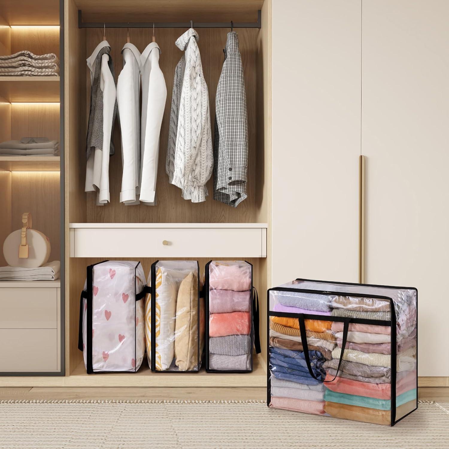 image:imageLifewit 4 Pack Clear Clothes Storage Bags 40L Plastic Blanket Storage Bag Vinyl Foldable Moving Bags with Zipper Closet Organizers and Storage Containers for Bedding Duvet Comforter2