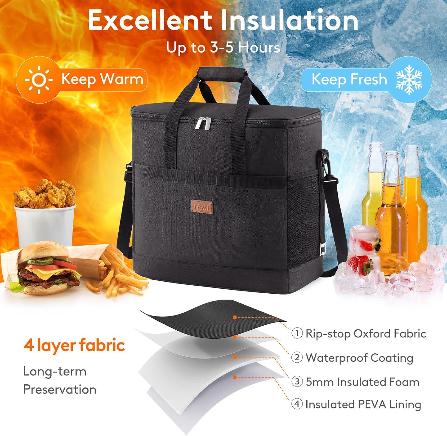 image:imageLifewit Cooler Bag Collapsible and Insulated Large Lunch Bag Leakproof Soft Cooler Portable for CampingBBQFamily Outdoor ActivitiesBlack