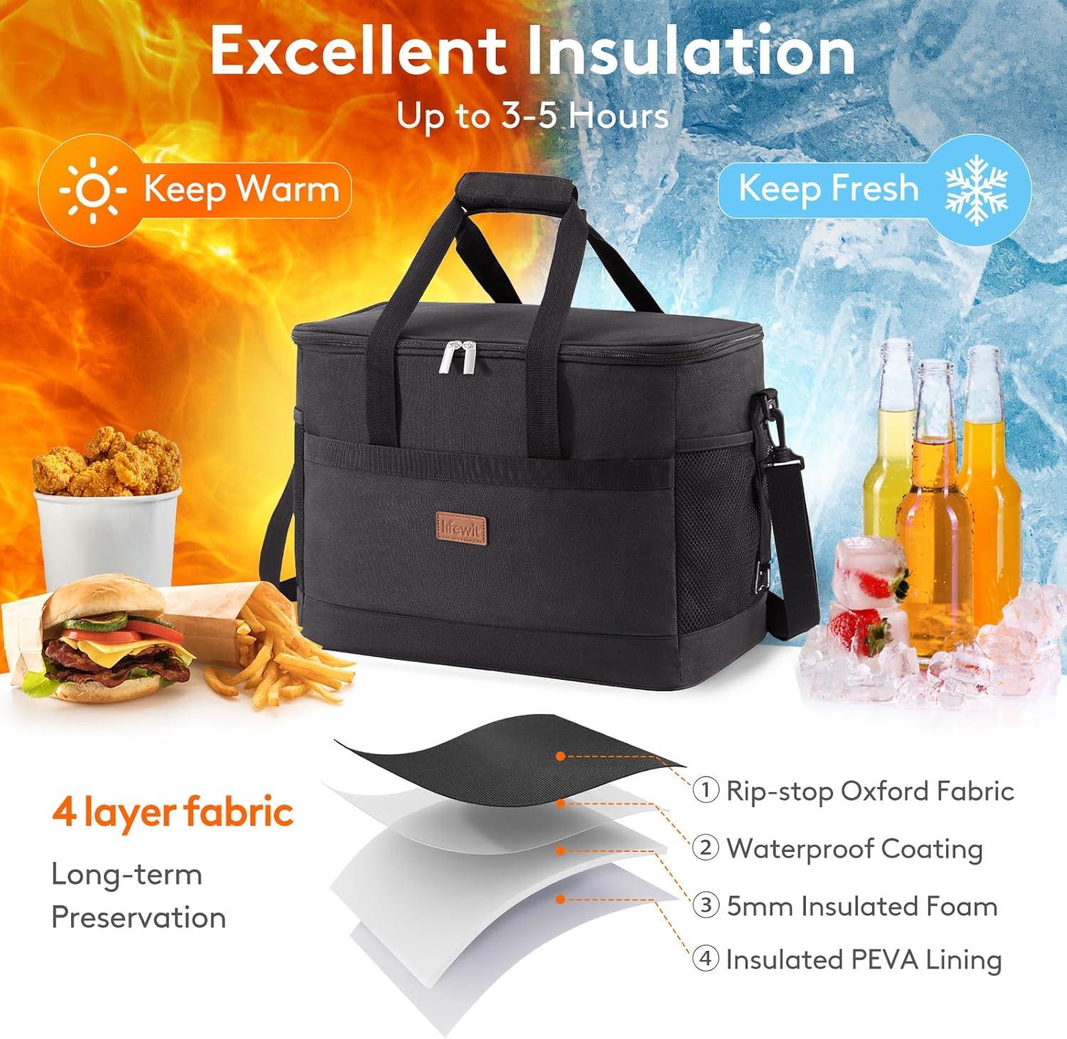 image:imageLifewit Cooler Bag Collapsible and Insulated Large Lunch Bag Leakproof Soft Cooler Portable for CampingBBQFamily Outdoor ActivitiesBlack