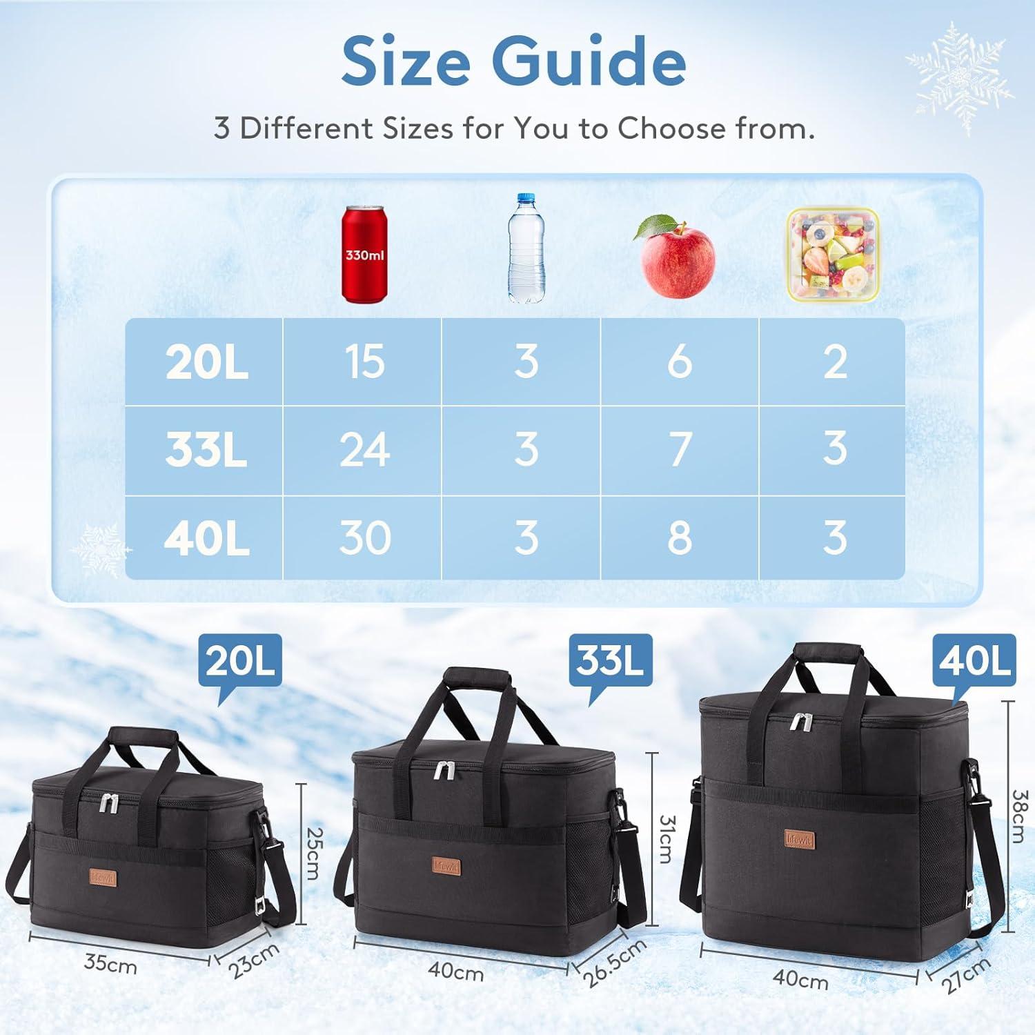 image:imageLifewit Cooler Bag Collapsible and Insulated Large Lunch Bag Leakproof Soft Cooler Portable for CampingBBQFamily Outdoor ActivitiesBlack