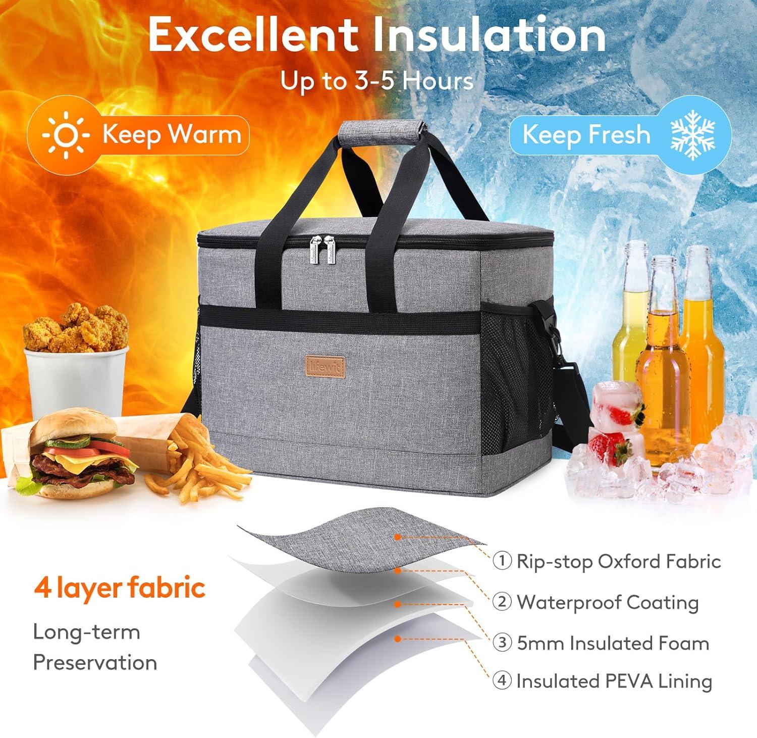 image:imageLifewit Cooler Bag Collapsible and Insulated Large Lunch Bag Leakproof Soft Cooler Portable for CampingBBQFamily Outdoor ActivitiesGray