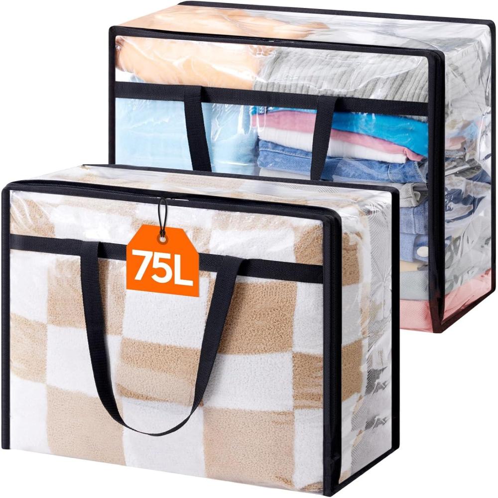 image:imageLifewit 4 Pack Clear Clothes Storage Bags 40L Plastic Blanket Storage Bag Vinyl Foldable Moving Bags with Zipper Closet Organizers and Storage Containers for Bedding Duvet Comforter2
