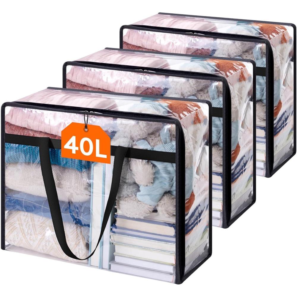 image:imageLifewit 4 Pack Clear Clothes Storage Bags 40L Plastic Blanket Storage Bag Vinyl Foldable Moving Bags with Zipper Closet Organizers and Storage Containers for Bedding Duvet Comforter4