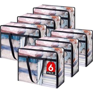 Lifewit 4 Pack Clear Clothes Storage Bags, 40L Plastic Blanket Storage Bag, Vinyl Foldable Moving Bags with Zipper, Closet Organizers and Storage Containers for Bedding, Duvet, Comforter(6)