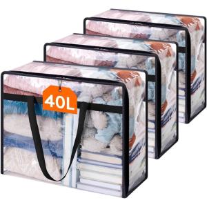 Lifewit 4 Pack Clear Clothes Storage Bags, 40L Plastic Blanket Storage Bag, Vinyl Foldable Moving Bags with Zipper, Closet Organizers and Storage Containers for Bedding, Duvet, Comforter(4)