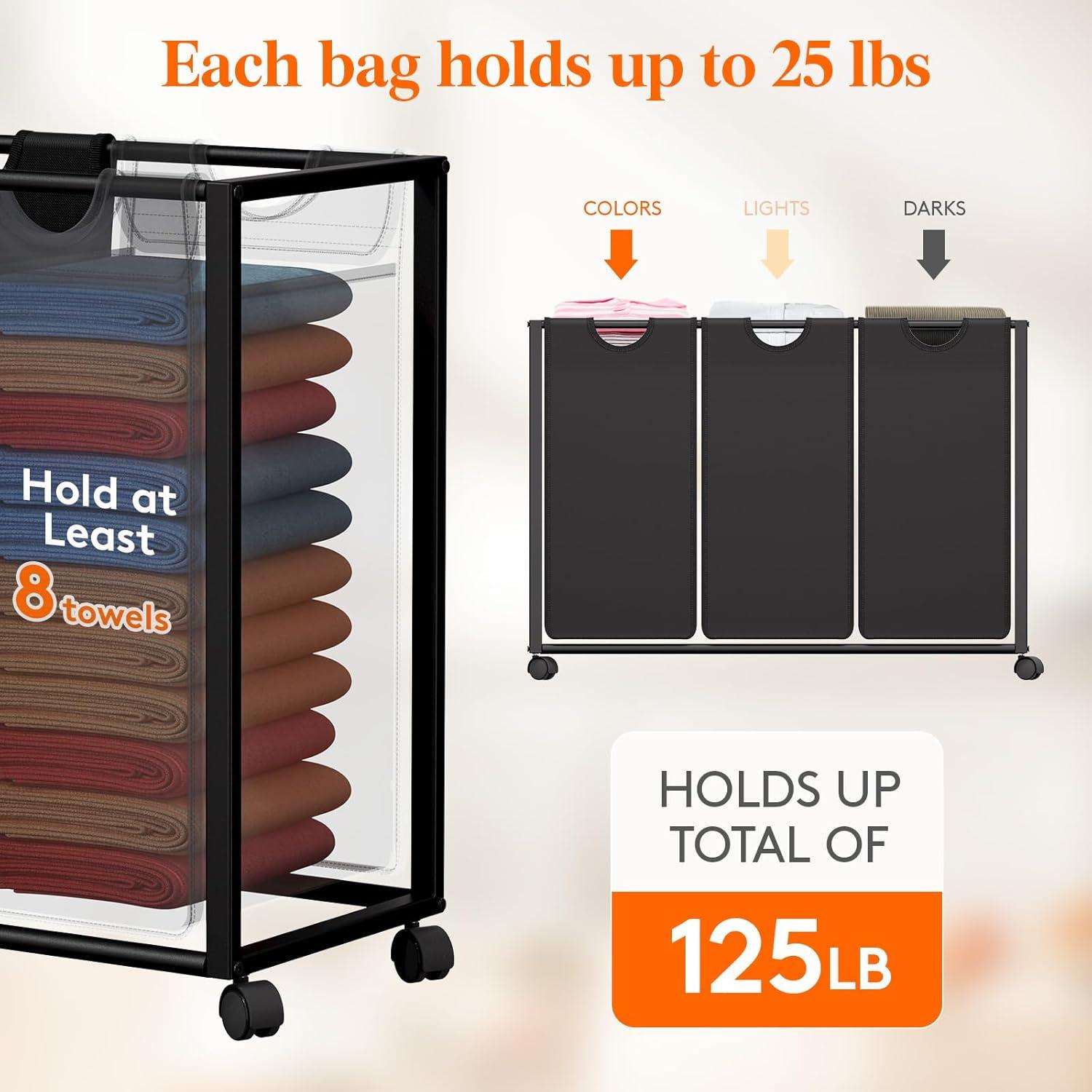 image:imageLifewit Laundry Hamper 3 Section Large Rolling Laundry Sorter with Shelf amp 2 Drawers PullOut Laundry Basket Organizer with Wheels and Removable Bag for Laundry Room Bathroom Rustic Brown and BlackRustic Brown
