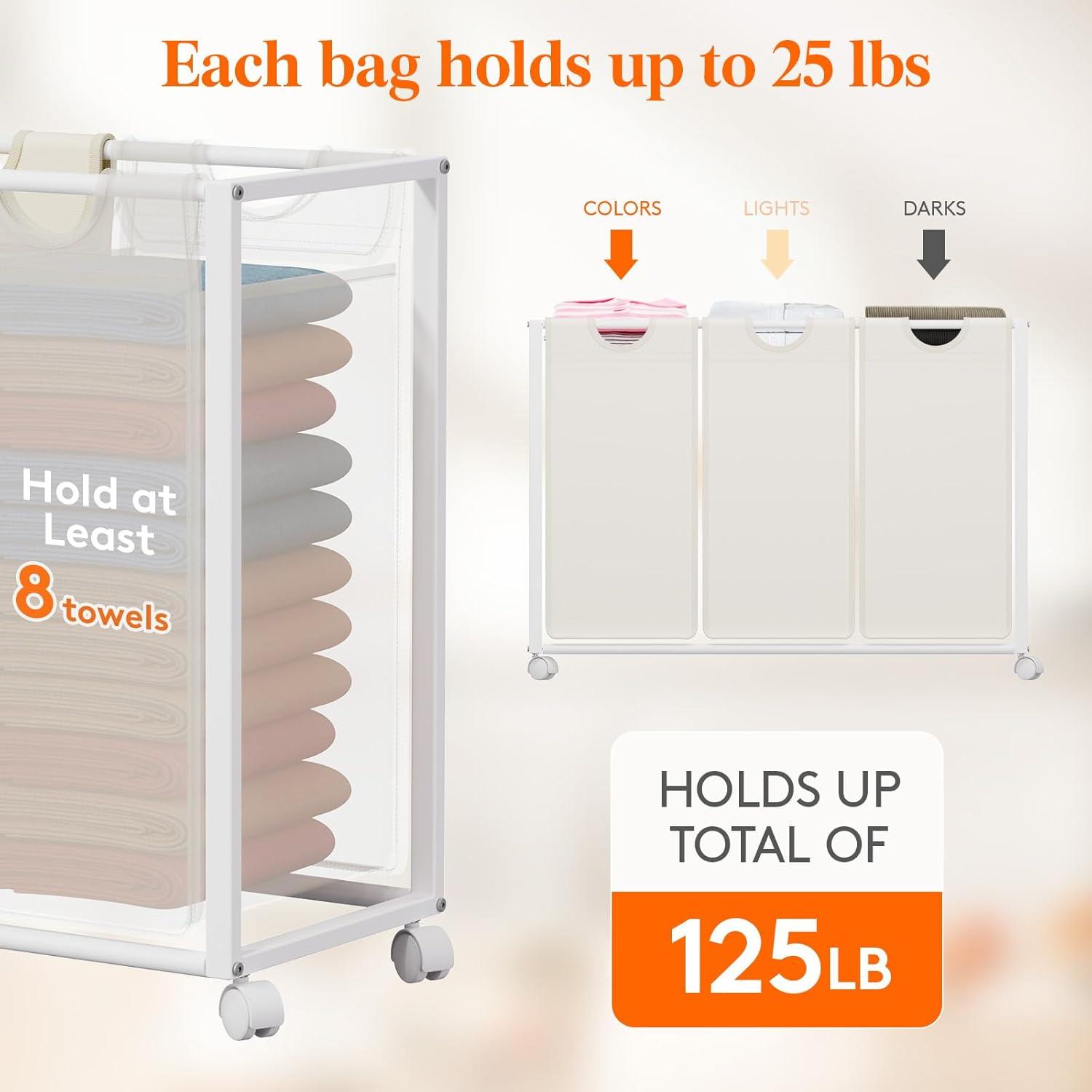 image:imageLifewit Laundry Hamper 3 Section Large Rolling Laundry Sorter with Shelf amp 2 Drawers PullOut Laundry Basket Organizer with Wheels and Removable Bag for Laundry Room Bathroom Rustic Brown and BlackWhite