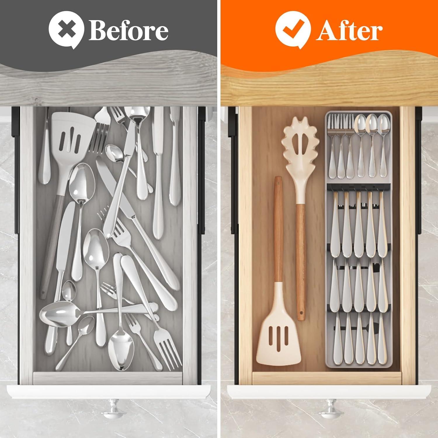 image:imageLifewit Small Flatware Drawer Organizer Compact Narrow Silverware Tray for Kitchen Drawers Plastic Cutlery Holder for Spoons Forks Knives Fits Small amp Slim Kitchen Drawers Gray1
