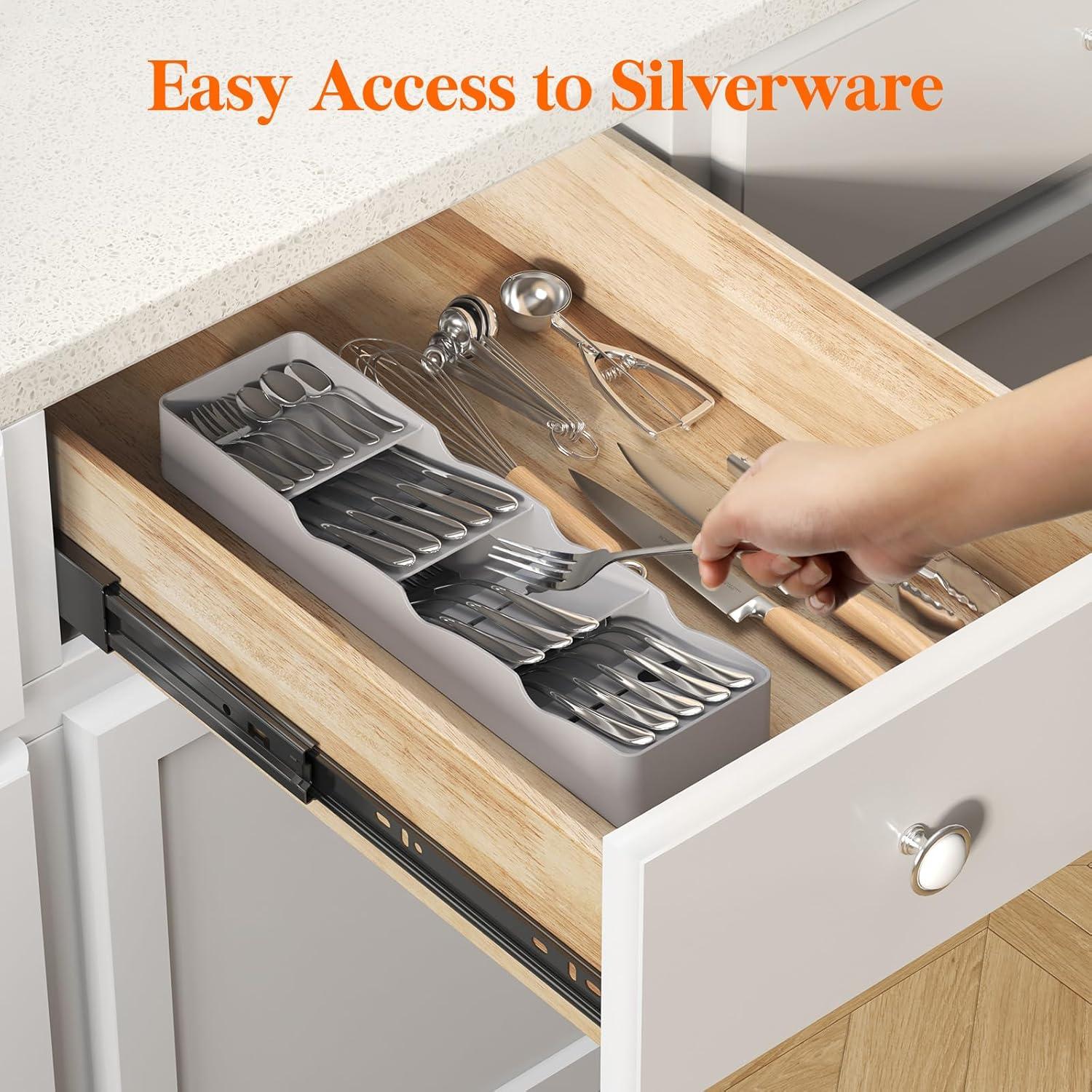 image:imageLifewit Small Flatware Drawer Organizer Compact Narrow Silverware Tray for Kitchen Drawers Plastic Cutlery Holder for Spoons Forks Knives Fits Small amp Slim Kitchen Drawers Gray1