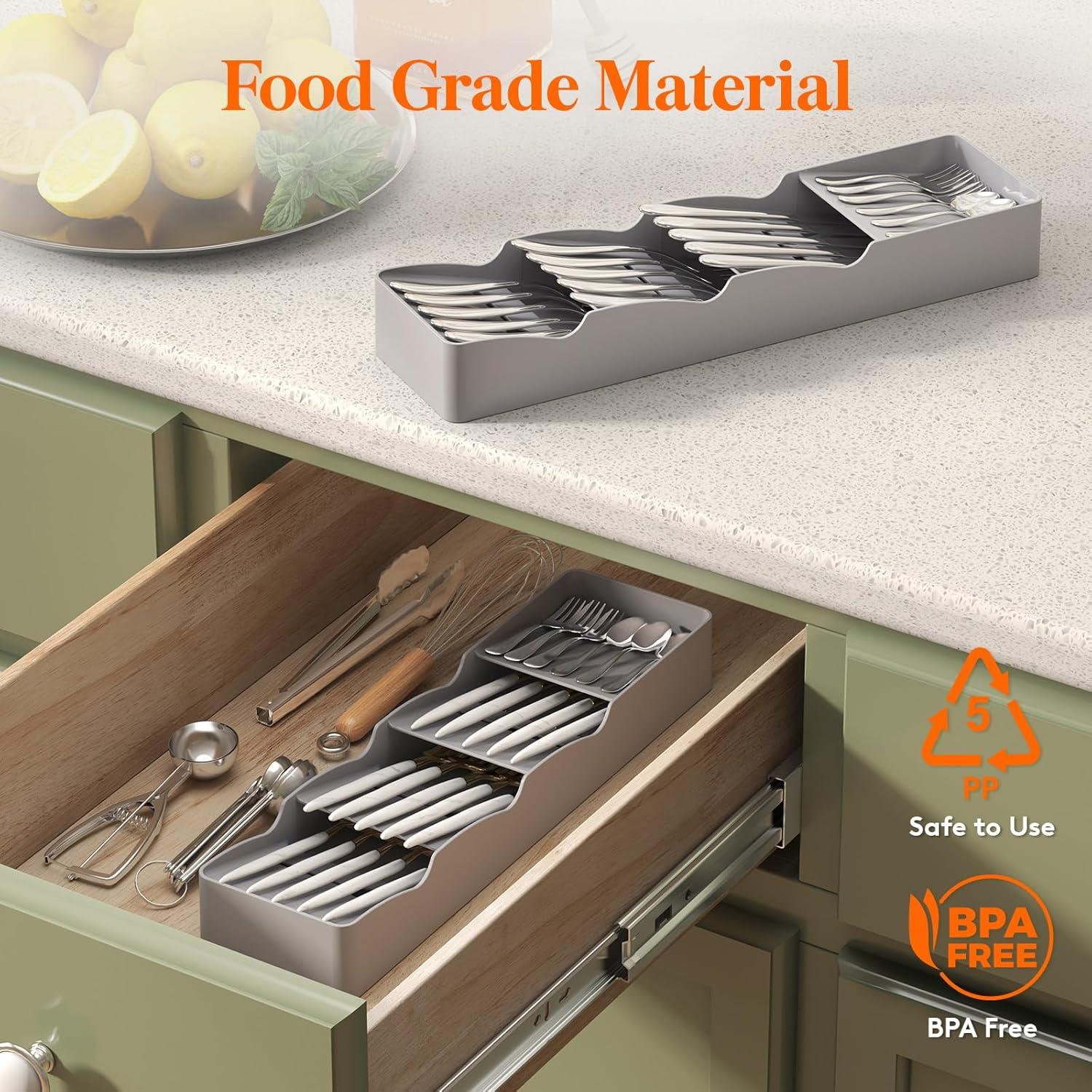 image:imageLifewit Small Flatware Drawer Organizer Compact Narrow Silverware Tray for Kitchen Drawers Plastic Cutlery Holder for Spoons Forks Knives Fits Small amp Slim Kitchen Drawers Gray1