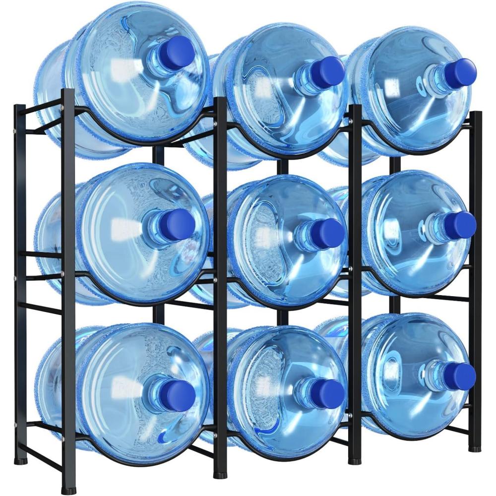 image:imageLifewit 5 Gallon Water Jug Holder 3 Tier Water Bottle Stand Heavy Duty Water Dispenser Rack with 3 Slots for Gallon Jugs Detachable Water Storage Shelf Organizer for Home Living Room Office Black9slot