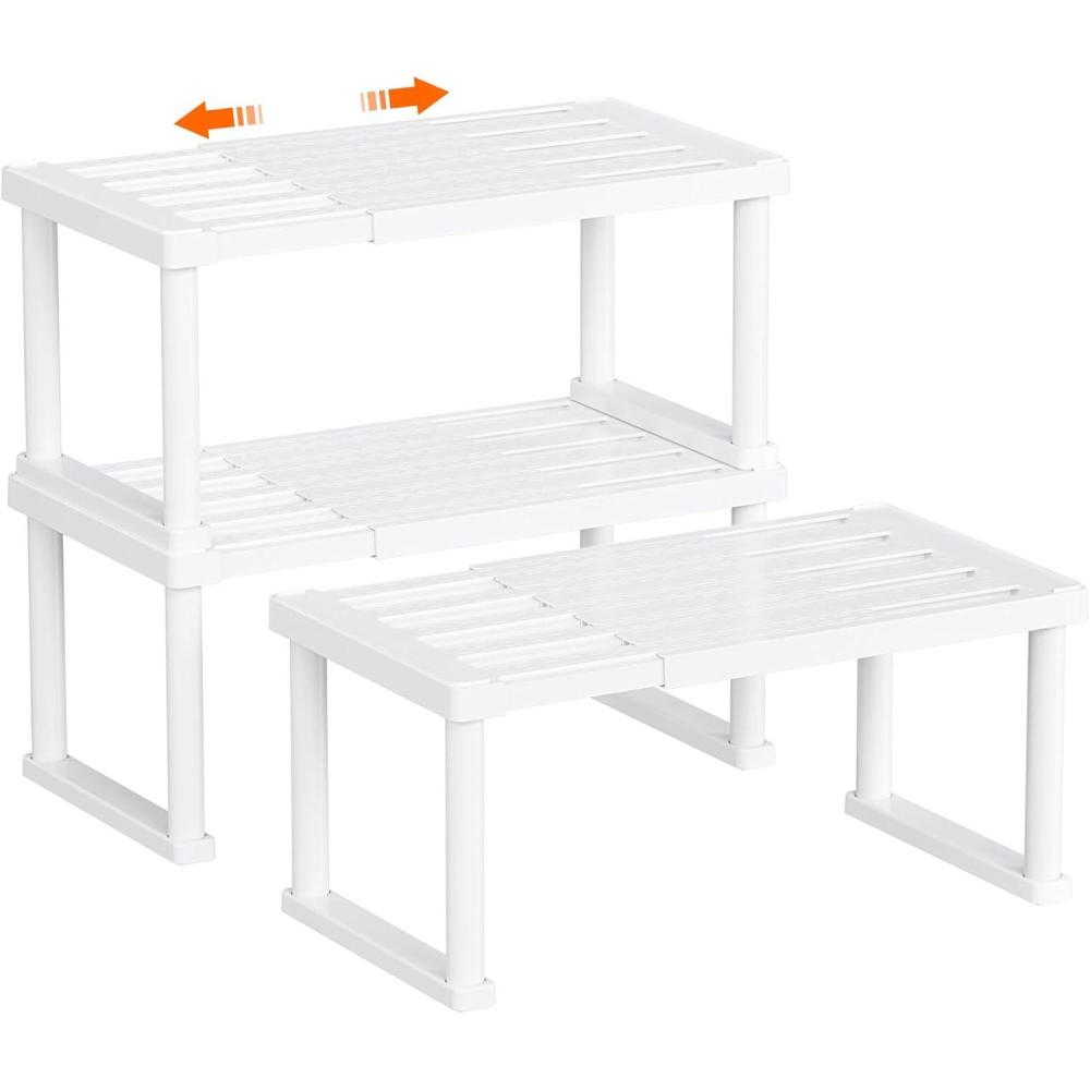 image:imageLifewit Cabinet Shelf Organiser Expandable Countertop Kitchen Shelves Plastic Shelf Riser for Pantry Kitchen Storage and Spice Rack Set of 2 40 x 21 x 18cm16 x 8 x 7 inch White3