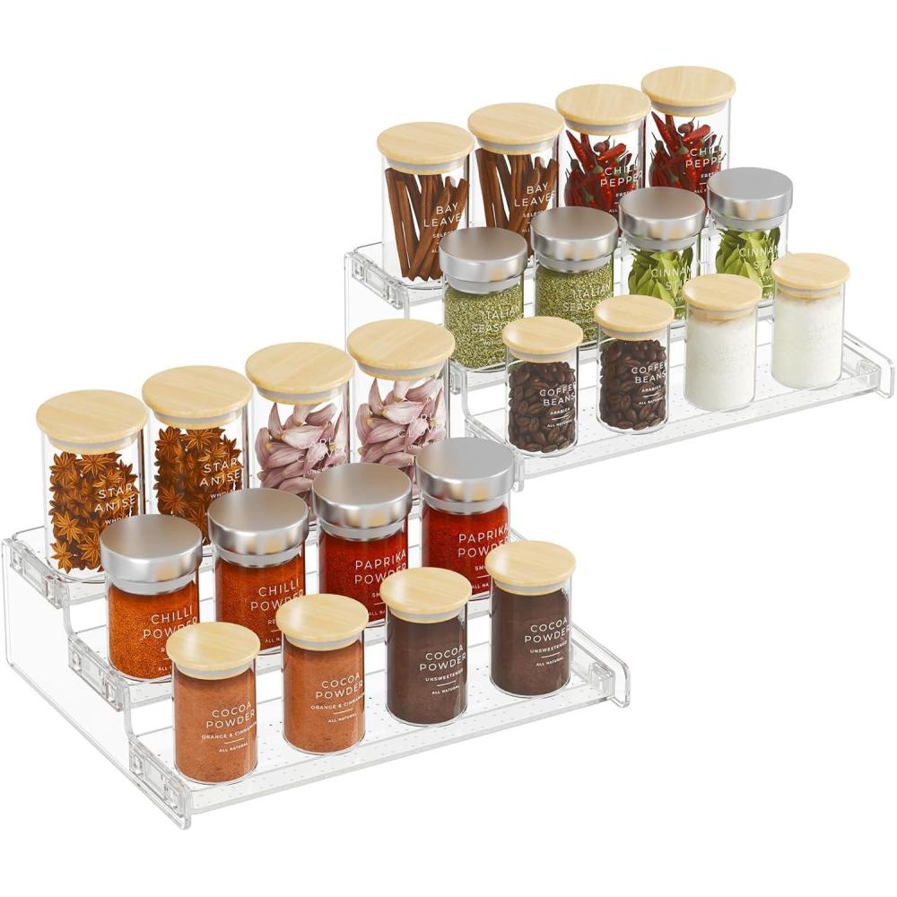 image:imageLifewit Plastic 2 Pack 3Tier Spice Rack Clear Spice Organization for Cabinet Counter Organizer Shelf for Condiment Seasoning Syrup Liquor Medicine and Perfume for Kitchen Pantry Bar BathClear