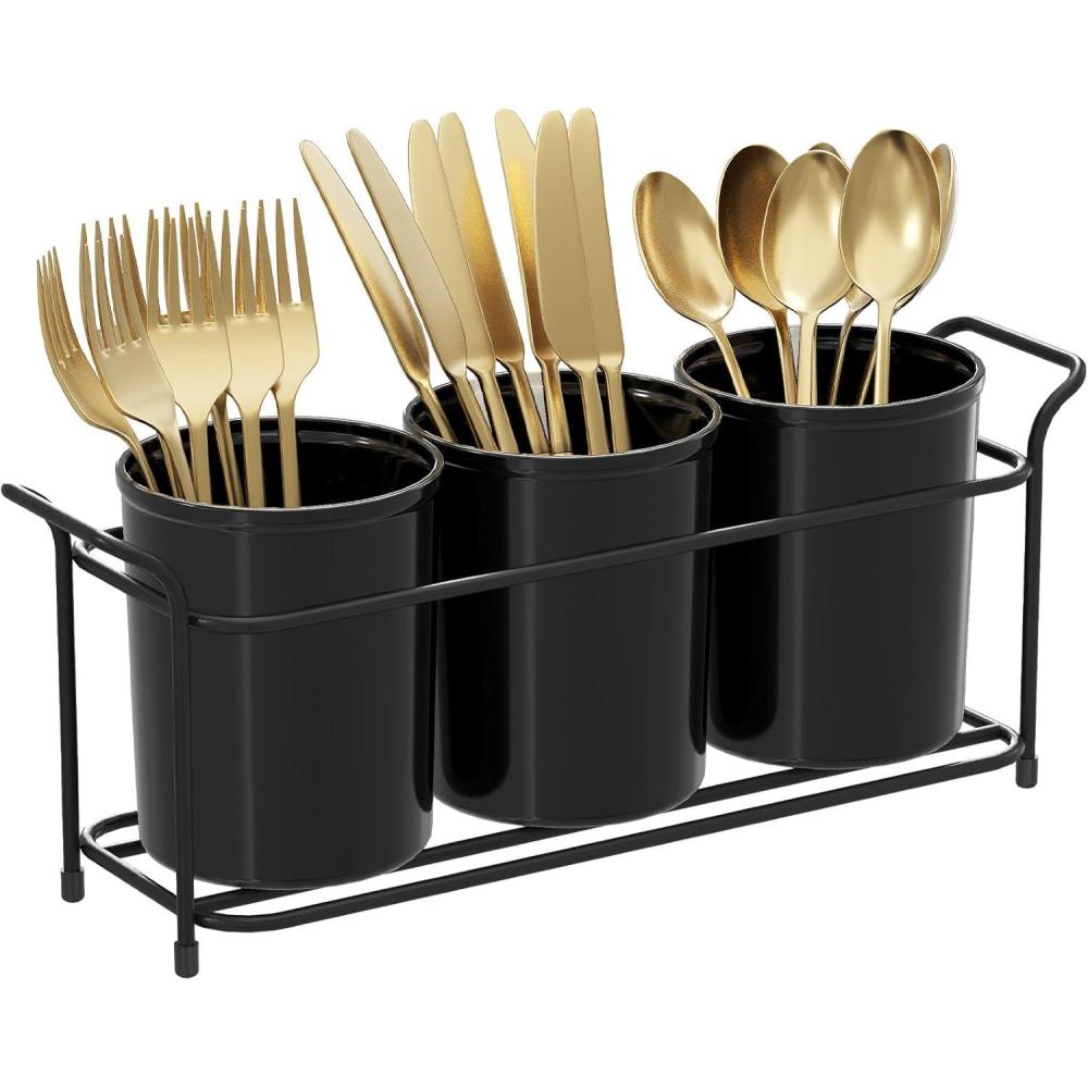 image:imageLifewit Plastic Silverware Caddy with Metal Rack Utensil Holder for Party Cutlery Flatware Organizer for Kitchen Countertop Forks Spoons Knives Storage for Picnic Camping Outdoor Buffet WhiteBlack
