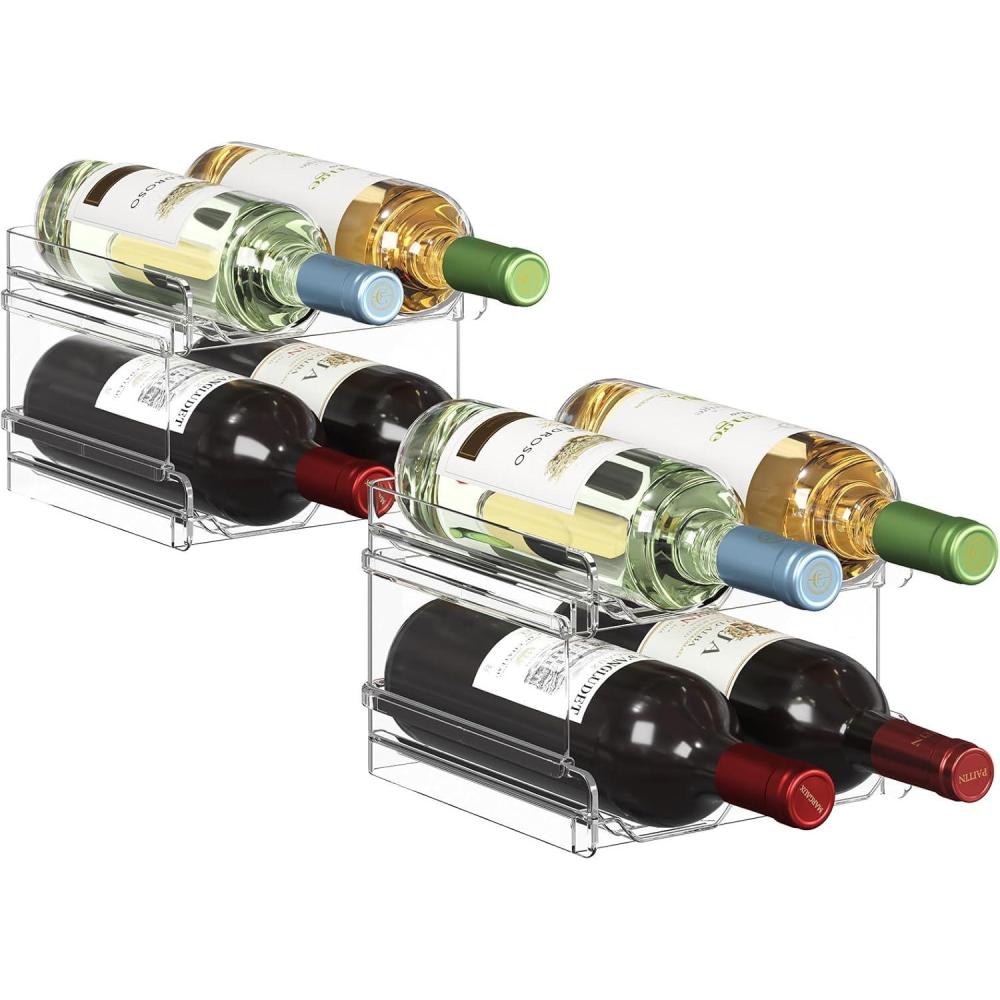 image:imageLifewit Plastic Stackable Wine Rack for Refrigerator Cabinet CountertopWine Bottle Holder Water Bottle Organizer for Fridge Pantry Hold 4 BottlesClear