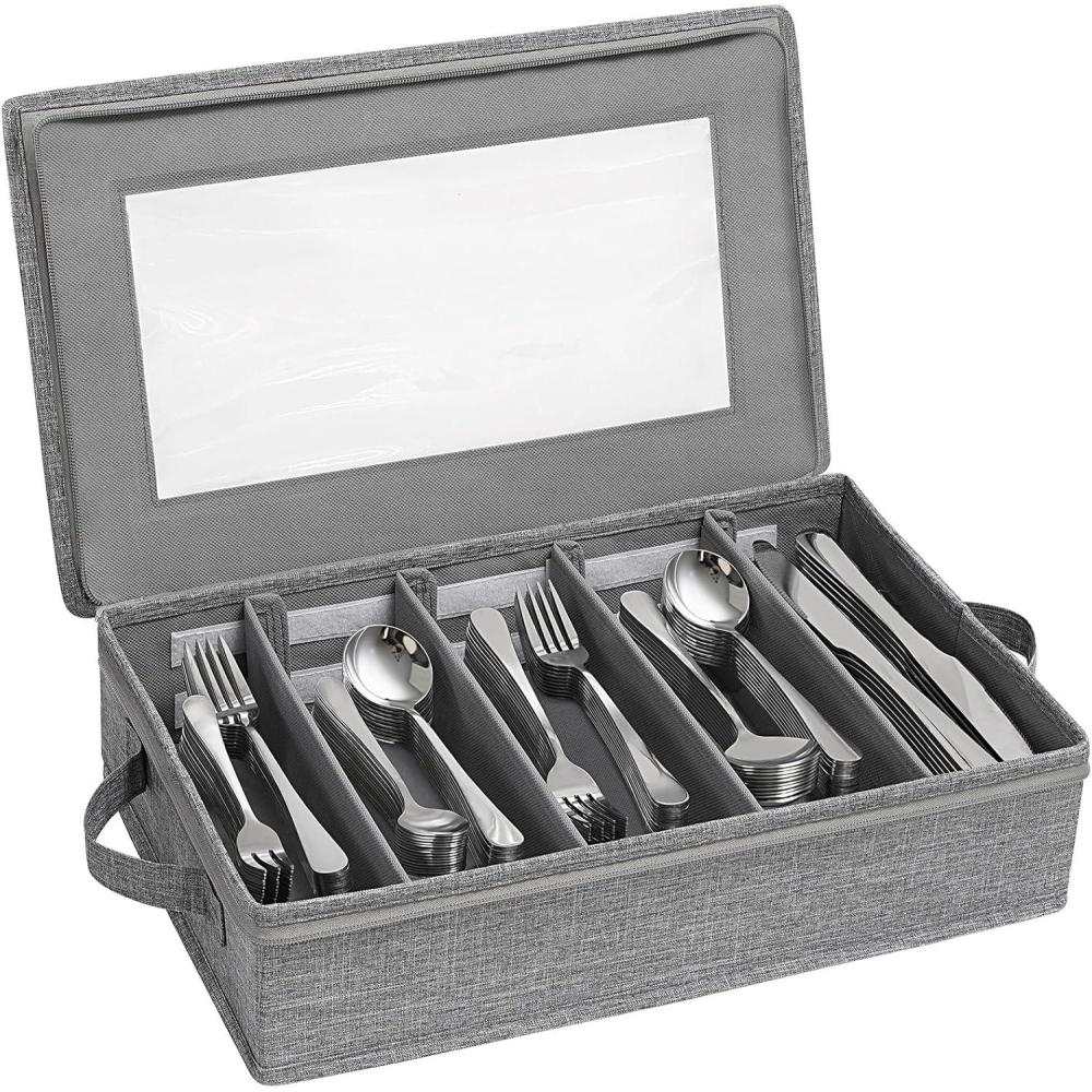 image:imageLifewit Silverware Storage Box Covered Flatware Organizer with Zipper Lid 5 Compartment Cutlery Case with Adjustable Divider and Handle Utensil Container for Spoon Fork Knives 1 Pack1