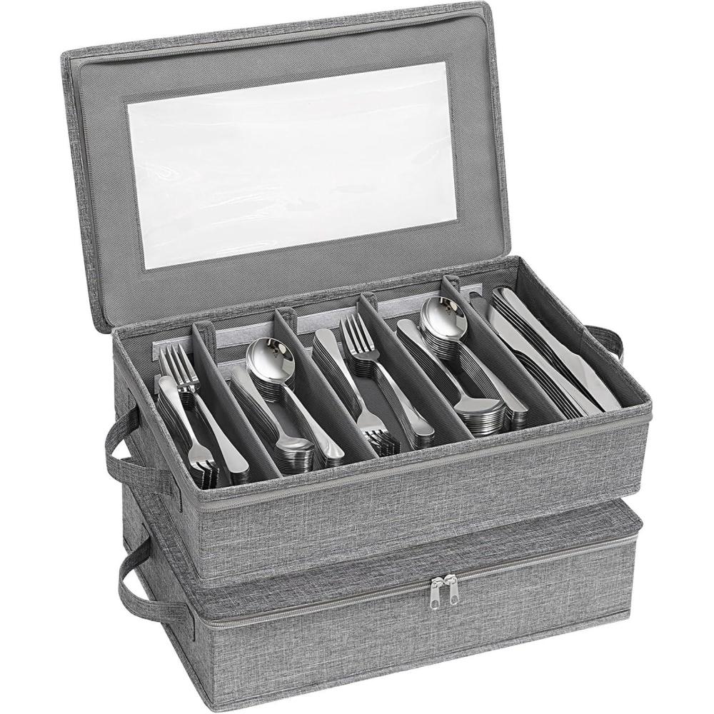 image:imageLifewit Silverware Storage Box Covered Flatware Organizer with Zipper Lid 5 Compartment Cutlery Case with Adjustable Divider and Handle Utensil Container for Spoon Fork Knives 1 Pack2