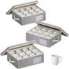 Lifewit 2 Pcs Coffee Mug Storage Box with Dividers, Stackable Cationic Hard Shell Stemware Containers with 24 Cells, Foldable Dustproof China Containers for Moving, Light Grey, 39 x33x14cm(3)