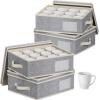 Lifewit 2 Pcs Coffee Mug Storage Box with Dividers, Stackable Cationic Hard Shell Stemware Containers with 24 Cells, Foldable Dustproof China Containers for Moving, Light Grey, 39 x33x14cm(4)