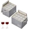 Lifewit 2 Pcs Coffee Mug Storage Box with Dividers, Stackable Cationic Hard Shell Stemware Containers with 24 Cells, Foldable Dustproof China Containers for Moving, Light Grey, 39 x33x14cm(2)