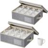 Lifewit 2 Pcs Coffee Mug Storage Box with Dividers, Stackable Cationic Hard Shell Stemware Containers with 24 Cells, Foldable Dustproof China Containers for Moving, Light Grey, 39 x33x14cm(2)