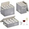 Lifewit 2 Pcs Coffee Mug Storage Box with Dividers, Stackable Cationic Hard Shell Stemware Containers with 24 Cells, Foldable Dustproof China Containers for Moving, Light Grey, 39 x33x14cm(3)