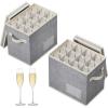 Lifewit 2 Pcs Coffee Mug Storage Box with Dividers, Stackable Cationic Hard Shell Stemware Containers with 24 Cells, Foldable Dustproof China Containers for Moving, Light Grey, 39 x33x14cm(2)