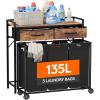 Lifewit Laundry Hamper 3 Section, Large Rolling Laundry Sorter with Shelf & 2 Drawers, Pull-Out Laundry Basket Organizer with Wheels and Removable Bag for Laundry Room Bathroom, Rustic Brown and Black(Rustic Brown)