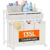 Lifewit Laundry Hamper 3 Section, Large Rolling Laundry Sorter with Shelf & 2 Drawers, Pull-Out Laundry Basket Organizer with Wheels and Removable Bag for Laundry Room Bathroom, Rustic Brown and Black(White)