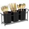 Lifewit Plastic Silverware Caddy with Metal Rack, Utensil Holder for Party, Cutlery Flatware Organizer for Kitchen Countertop, Forks Spoons Knives Storage for Picnic Camping Outdoor Buffet, White(Black)