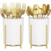 Lifewit Plastic Silverware Holder for Kitchen Countertop, Cutlery Flatware Caddy with Metal Bracket, Utensil Spoon Fork knives Organizer for Party Picnic, Gold, 2 Pack(2)