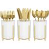 Lifewit Plastic Silverware Holder for Kitchen Countertop, Cutlery Flatware Caddy with Metal Bracket, Utensil Spoon Fork knives Organizer for Party Picnic, Gold, 2 Pack(3)