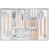 Lifewit Silverware Organizer for Kitchen Drawers, Expandable Utensil Tray with Removable Knife Block, Adjustable Cutlery and Flatware Holder, Plastic Spoon Forks Holder Storage Divider, Black(White)