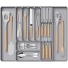 Lifewit Silverware Organizer for Kitchen Drawers, Expandable Utensil Tray with Removable Knife Block, Adjustable Cutlery and Flatware Holder, Plastic Spoon Forks Holder Storage Divider, Black(Gray)