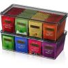 Lifewit Tea Bag Organizer with lids, Plastic Teabag Box with 16 Compartments, Stackable Divided Storage Containers for Cabinet, Pantry, Countertop, Hold Coffee Pods, Sugar Packets, Clear, 2 Pack(Black)