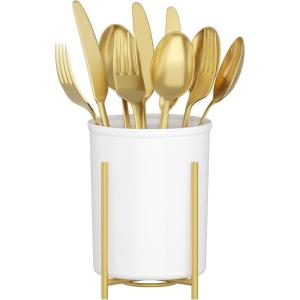 Lifewit Plastic Silverware Holder for Kitchen Countertop, Cutlery Flatware Caddy with Metal Bracket, Utensil Spoon Fork knives Organizer for Party Picnic, Gold, 2 Pack(1)