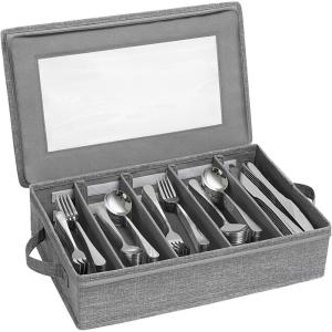 Lifewit Silverware Storage Box, Covered Flatware Organizer with Zipper Lid, 5 Compartment Cutlery Case with Adjustable Divider and Handle, Utensil Container for Spoon Fork Knives, 1 Pack(1)