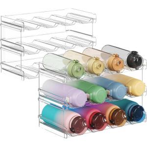 Lifewit Stackable Water Bottle Organizer for Cabinet, Plastic Bottle Holder Fits Bottles & Tumblers up to 3.8″ Diameter, Pantry, Countertop & Fridge, 2 Tier Holds 8 Bottles(24-bottle(3-tier))