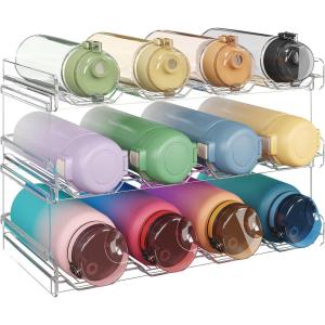 Lifewit Stackable Water Bottle Organizer for Cabinet, Plastic Bottle Holder Fits Bottles & Tumblers up to 3.8″ Diameter, Pantry, Countertop & Fridge, 2 Tier Holds 8 Bottles(12-bottle(3-tier))