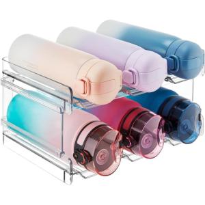 Lifewit Stackable Water Bottle Organizer for Cabinet, Plastic Bottle Holder Fits Bottles & Tumblers up to 3.8″ Diameter, Pantry, Countertop & Fridge, Holds 6 Bottles(6-bottle(2-tier))