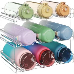 Lifewit Stackable Water Bottle Organizer for Cabinet, Plastic Bottle Holder Fits Bottles & Tumblers up to 3.8″ Diameter, Pantry, Countertop & Fridge, Holds 6 Bottles(9-bottle(3-tier))