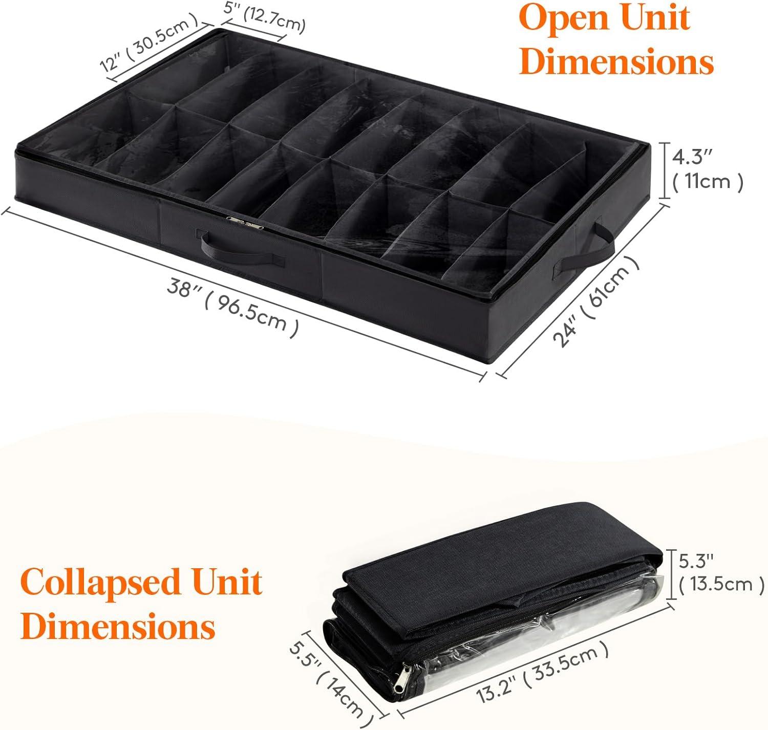image:imageLifewit Under Bed Shoe Storage Organizer 1 Pack14 Pairs 43 Tall Fabric Shoes Container Box Foldable Closet Shoe Bag with 2 Reinforced Handles and Clear Cover BlackBlack