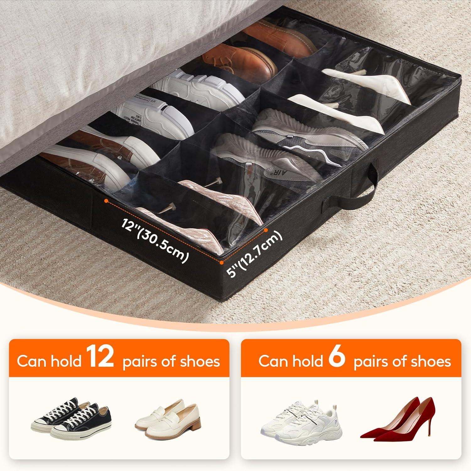 image:imageLifewit Under Bed Shoe Storage Organizer 1 Pack14 Pairs 43 Tall Fabric Shoes Container Box Foldable Closet Shoe Bag with 2 Reinforced Handles and Clear Cover BlackBlack