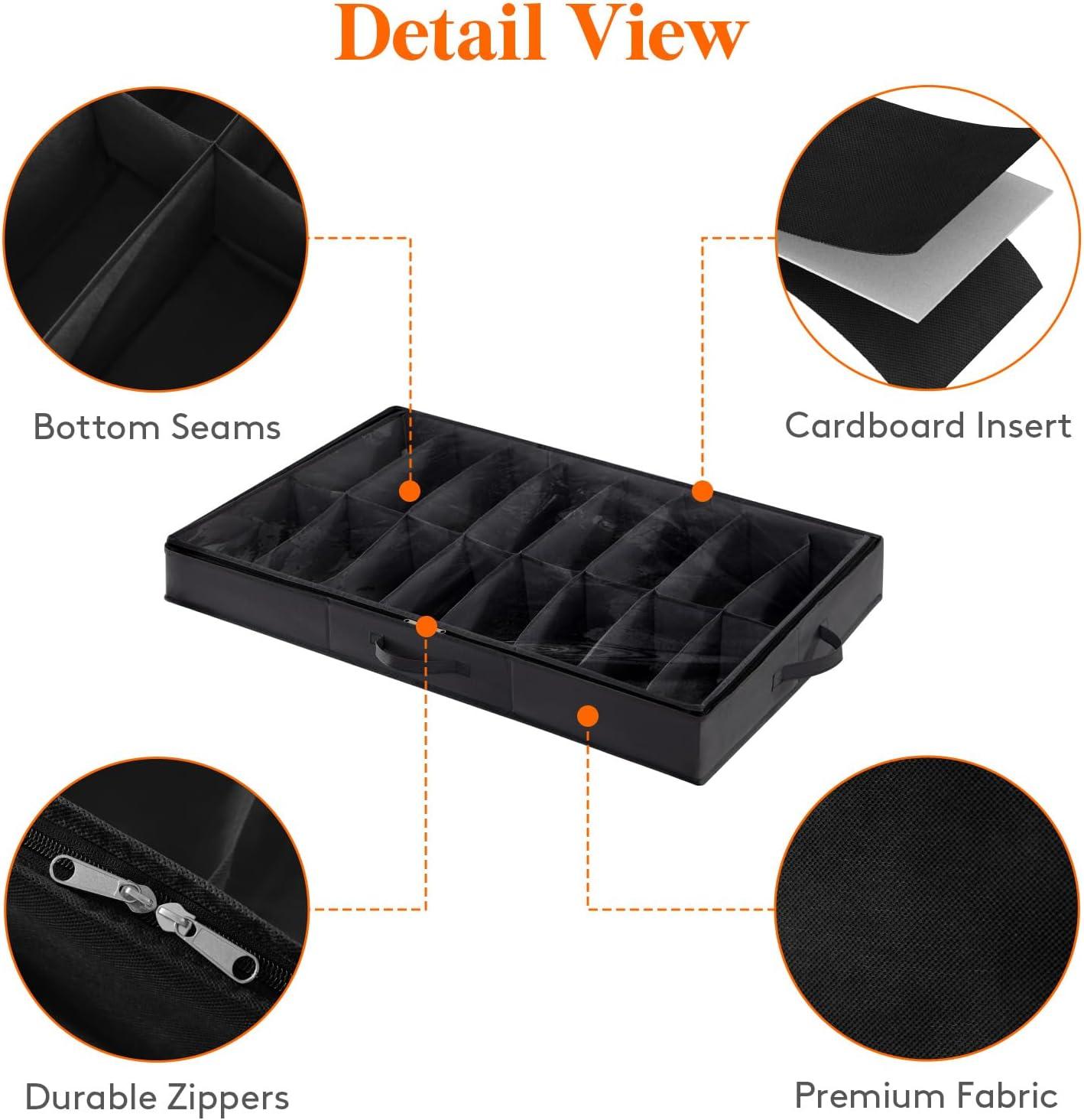 image:imageLifewit Under Bed Shoe Storage Organizer 1 Pack14 Pairs 43 Tall Fabric Shoes Container Box Foldable Closet Shoe Bag with 2 Reinforced Handles and Clear Cover BlackBlack
