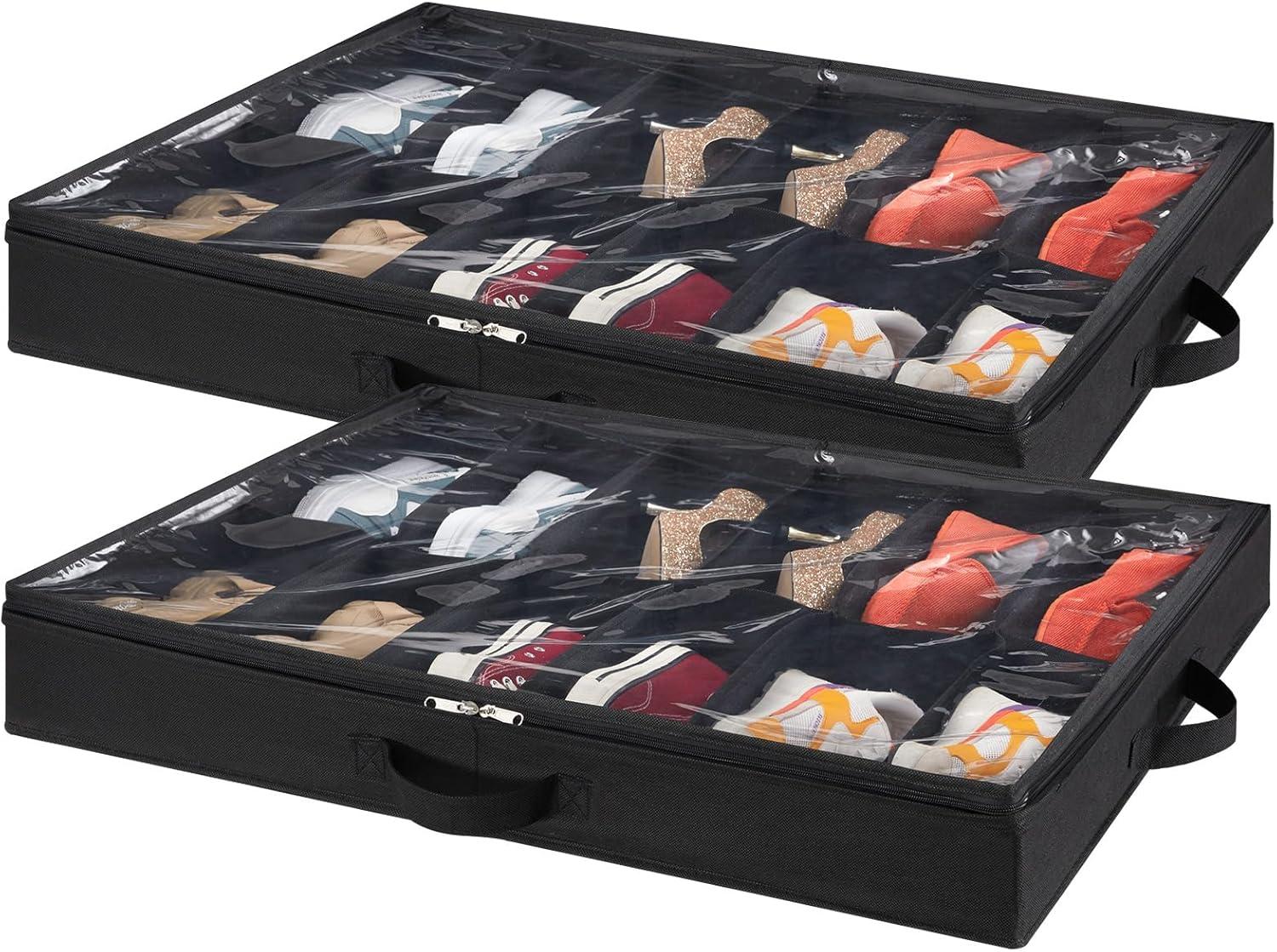 image:imageLifewit Under Bed Shoe Storage Organizer 1 Pack14 Pairs 43 Tall Fabric Shoes Container Box Foldable Closet Shoe Bag with 2 Reinforced Handles and Clear Cover BlackBlack