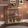Lifewit Bar Cart, 3 Tier Wine Rolling Cart with Lockable Wheels, 12 Glass Holders and 4 Wine Rack, Home Serving Drink Liquor Cart for Kitchen Dining Living Room, 31.6″ x 13.1″ x 33.9″, Gold